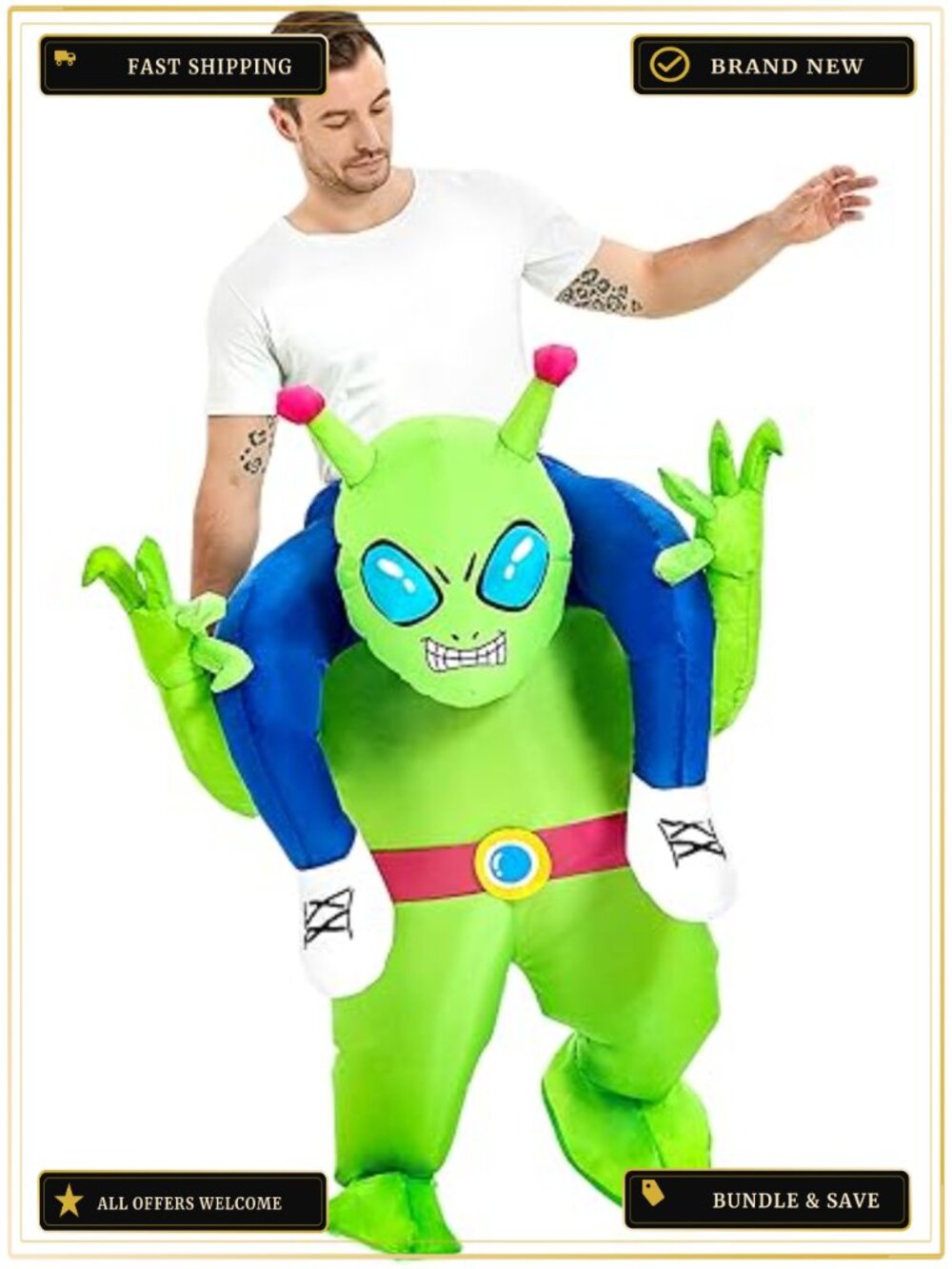Inflatable Alien Costume Adult Blow Up Suit with Fan & Battery Pack Halloween